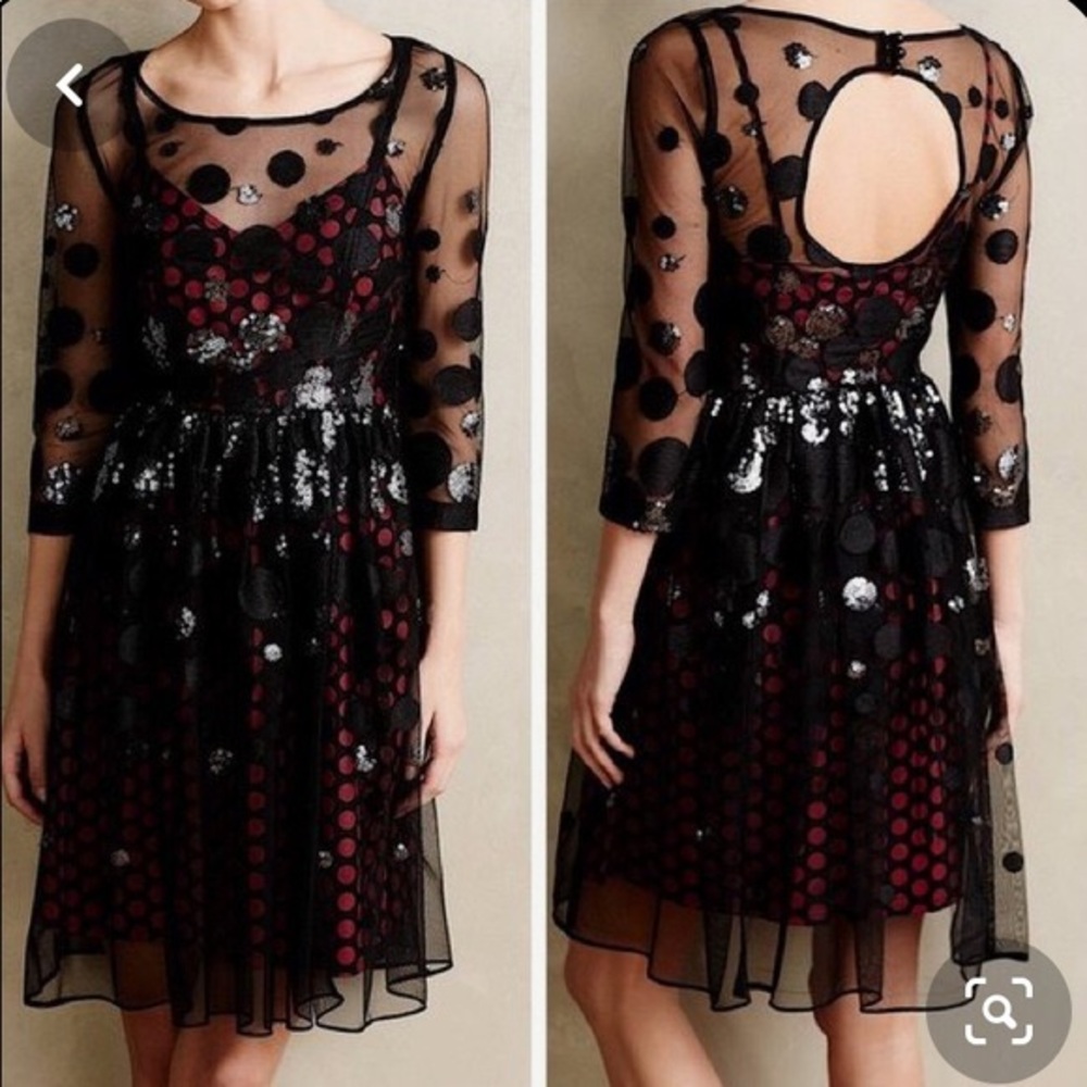 Anthropologie Alemana black polka dot sequin dress by Tracy Reese